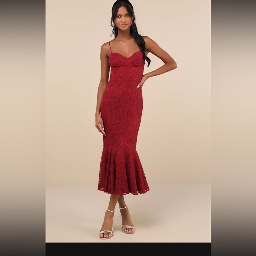 Lulu's Wine Lace Midi Dress